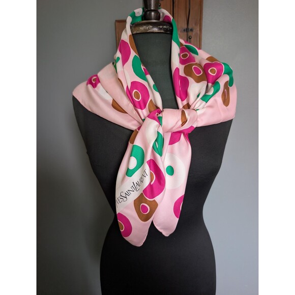 Vintage Yves Saint Laurent Silk Scarf; Pink Mod Print YSL Scarf main image 0